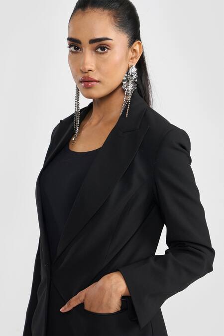 Shop Perona Black Polyamide, Wool Tailored Blazer Online at Aza Fashions Shop_Perona_Black Polyamide, Wool Tailored Blazer _Online_at_Aza_Fashions