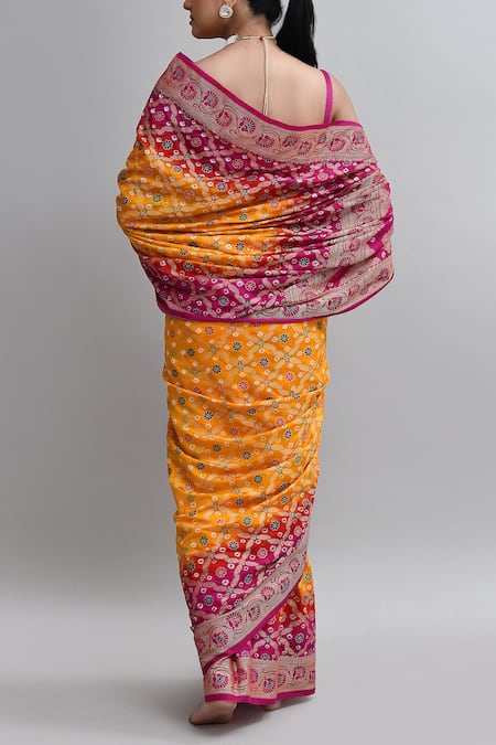 Shop_Samyukta Singhania_Yellow Silk Banarasi Saree With Blouse _at_Aza_Fashions