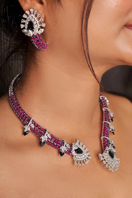 Kavipushp Royal Sapphire Bliss Dual Tone Necklace Set 