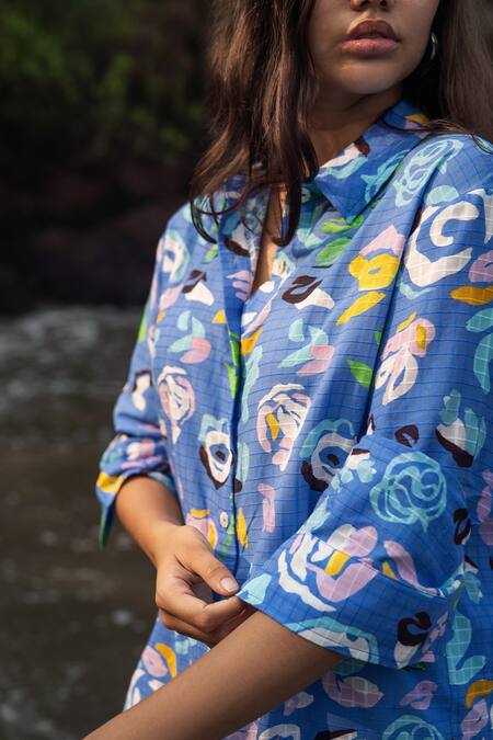 Buy_RAAS LIFE_Multi Color Cotton Collared Floral Print Shirt And Shorts Set _Online_at_Aza_Fashions