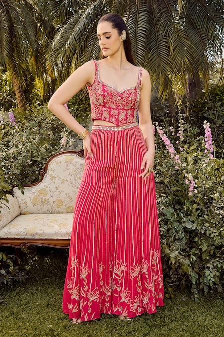 Parul Gandhi Hot Pink Embroidered Lehenga Set 