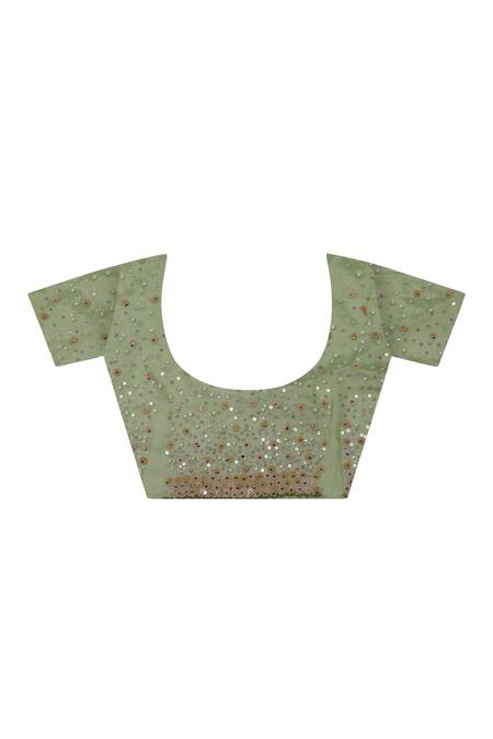 Two Sisters By Gyans_Green Chiffon Sequins, Embroidery Designer Saree Set _Online_at_Aza_Fashions