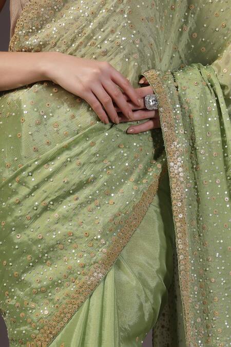 Buy_Two Sisters By Gyans_Green Chiffon Sequins, Embroidery Designer Saree Set 