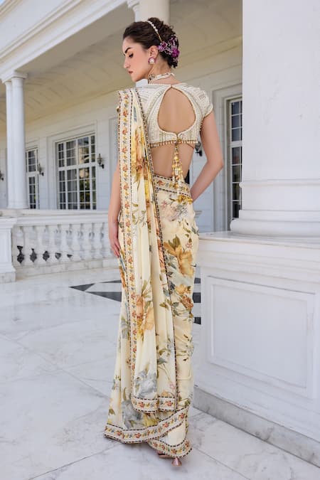 Kalista Frida Floral Print Pre-Draped Saree & Blouse Set 