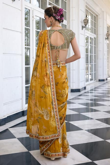 Kalista Frida Floral Print Pre-Draped Saree & Blouse Set 