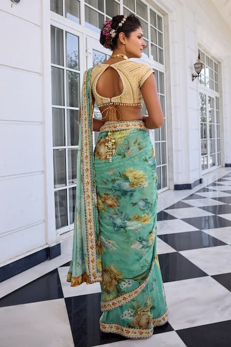 Kalista Frida Floral Print Pre-Draped Saree Set 