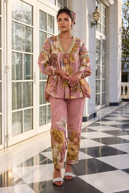 Kalista Anaisha Floral Print Pink Top & Pant Set 