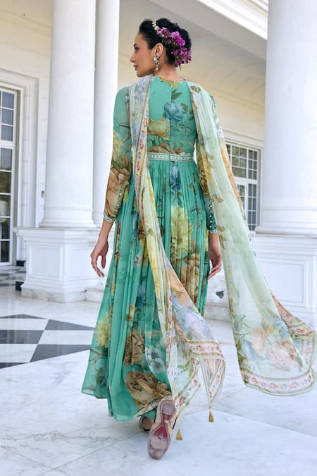 Kalista Tarini Aqua Green Floral Anarkali Set