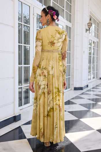 Shop Kalista Beige Viscose, Georgette Embroidery Round Tarini Floral Print Anarkali Kurta Set Online at Aza Fashions Shop_Kalista_Beige Viscose, Georgette Embroidery Round Tarini Floral Print Anarkali Kurta Set _Online_at_Aza_Fashions