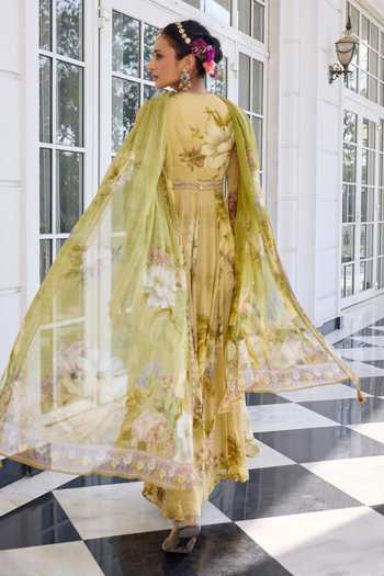 Kalista Beige Viscose, Georgette Embroidery Round Tarini Floral Print Anarkali Kurta Set Online at Aza Fashions Kalista_Beige Viscose, Georgette Embroidery Round Tarini Floral Print Anarkali Kurta Set _Online_at_Aza_Fashions