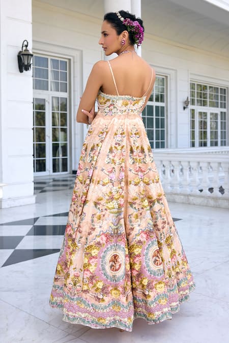Kalista Vanessa Floral Embroidered Peach Gown 