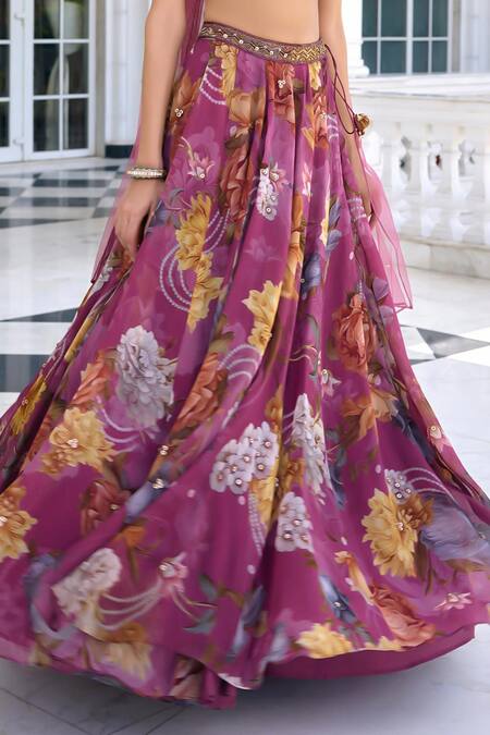 Kalista_Purple Silk, Organza, Net Sequins, Embroidery Cynthia Tyrian Lehenga Set _Online_at_Aza_Fashions