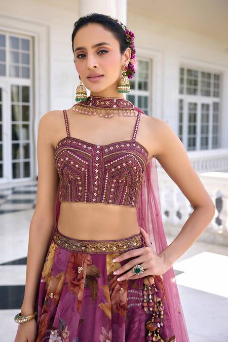 Buy_Kalista_Purple Silk, Organza, Net Sequins, Embroidery Cynthia Tyrian Lehenga Set 