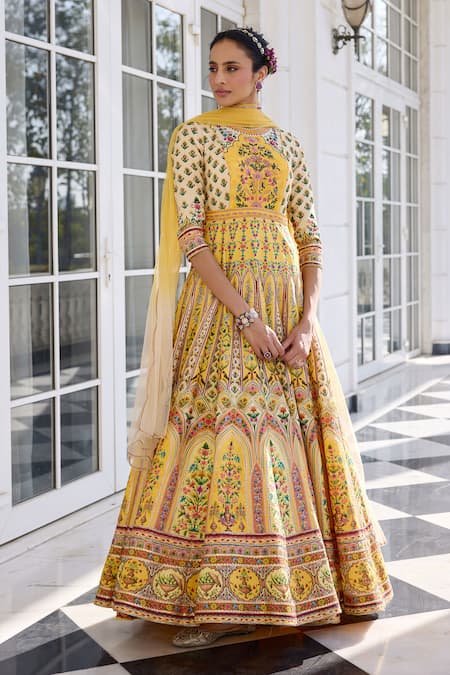 Buy Kalista Yellow Net Sequins, Embroidery Round Neck Nehmat Anarkali Set With Dupatta Online at Aza Fashions Buy_Kalista_Yellow Net Sequins, Embroidery Round Neck Nehmat Anarkali Set With Dupatta _Online_at_Aza_Fashions