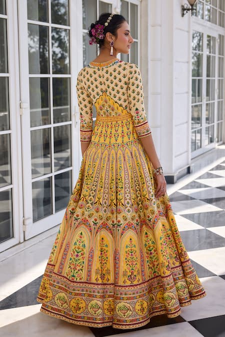 Buy Kalista Yellow Net Sequins, Embroidery Round Neck Nehmat Anarkali Set With Dupatta Buy_Kalista_Yellow Net Sequins, Embroidery Round Neck Nehmat Anarkali Set With Dupatta