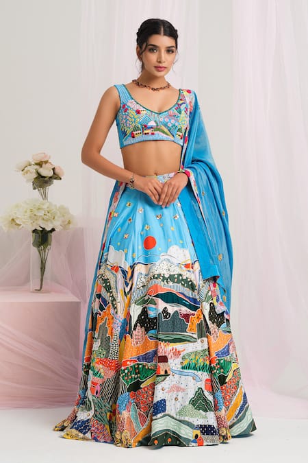 House Of Akshata Multi Color Georgette, Tissue Sequins, Embroidery Lehenga Set Online at Aza Fashions House Of Akshata_Multi Color Georgette, Tissue Sequins, Embroidery Lehenga Set _Online_at_Aza_Fashions