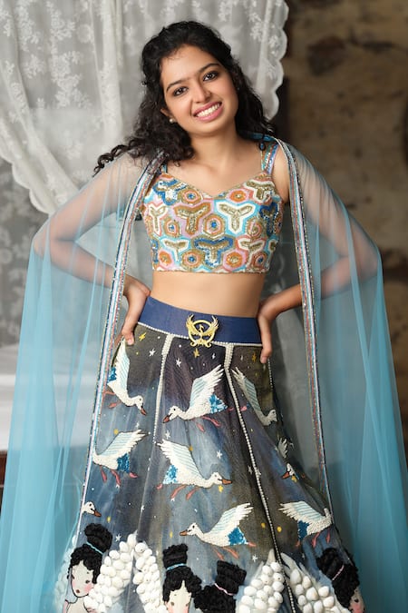 Buy_House Of Akshata_Multi Color Tissue, Georgette, Net Embroidery, The Fairy Tales Lehenga Set _Online_at_Aza_Fashions