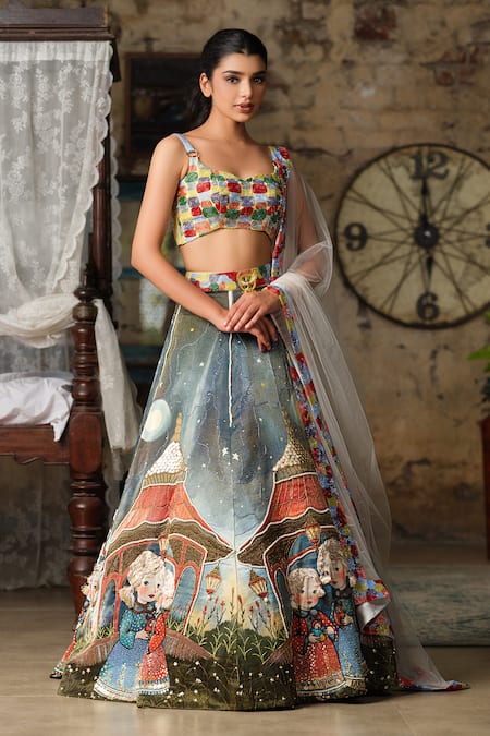 House Of Akshata Multi Color Tissue, Georgette, Net Sequins, The Garden Of Wishes Lehenga Set Online at Aza Fashions House Of Akshata_Multi Color Tissue, Georgette, Net Sequins, The Garden Of Wishes Lehenga Set _Online_at_Aza_Fashions