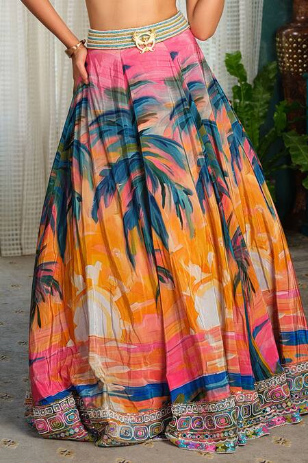 Shop_House Of Akshata_Multi Color Crepe, Tissue Embroidery, Beads, Sequins V-neck Designer Lehenga Set _Online_at_Aza_Fashions