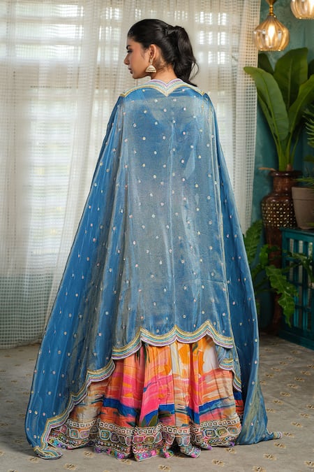 House Of Akshata_Multi Color Crepe, Tissue Embroidery, Beads, Sequins V-neck Designer Lehenga Set _Online_at_Aza_Fashions