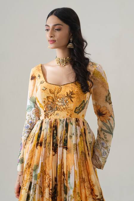 Buy House Of Akshata Orange Organza Embroidery Scoop Neck Floral Printed Anarkali Set Online at Aza Fashions Buy_House Of Akshata_Orange Organza Embroidery Scoop Neck Floral Printed Anarkali Set _Online_at_Aza_Fashions