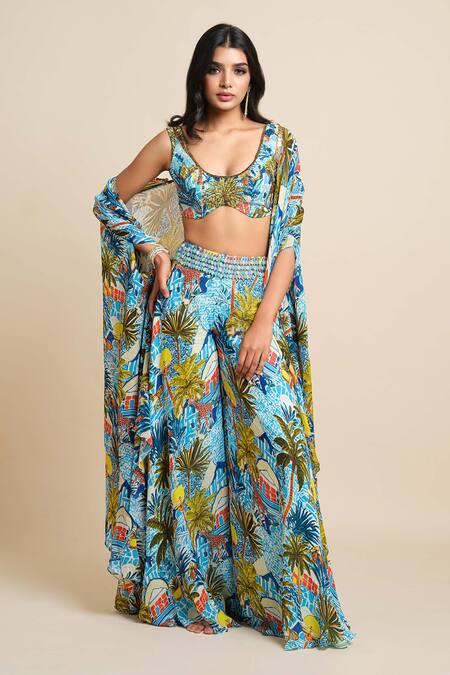 Buy House Of Akshata Multi Color Georgette Round Neck Printed Cape And Sharara Set Online at Aza Fashions Buy_House Of Akshata_Multi Color Georgette Round Neck Printed Cape And Sharara Set _Online_at_Aza_Fashions