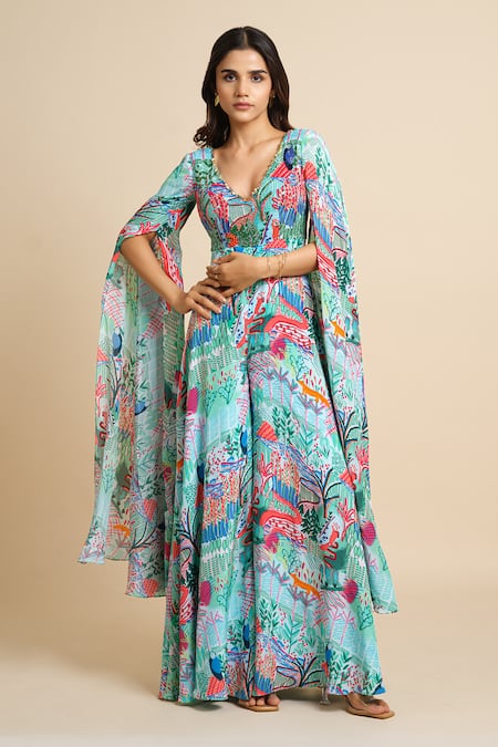House Of Akshata Multi Color Jumpsuit With Cape 