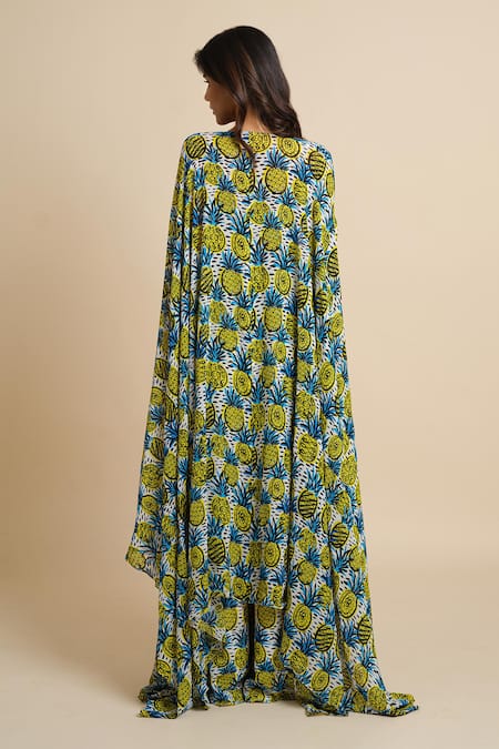 House Of Akshata Multi Color Georgette Sweetheart Neck Pineapple Printed Blouse Cape Set Online at Aza Fashions House Of Akshata_Multi Color Georgette Sweetheart Neck Pineapple Printed Blouse Cape Set _Online_at_Aza_Fashions