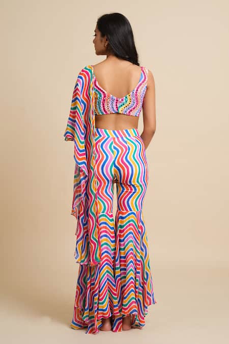 House Of Akshata Multi Color Designer Pre-Draped Sharara Saree Set 