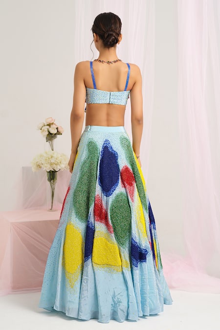 House Of Akshata Multi Color Crepe, Net Sequins Sweetheart Neck Embroidered Lehenga Set Online at Aza Fashions House Of Akshata_Multi Color Crepe, Net Sequins Sweetheart Neck Embroidered Lehenga Set _Online_at_Aza_Fashions