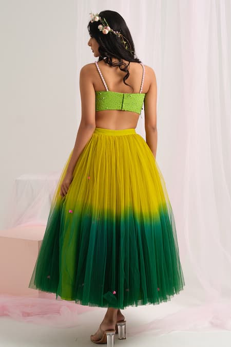 House Of Akshata Green Net, Georgette Embroidery Sweetheart Neck Ombre Fusion Lehenga Set Online at Aza Fashions House Of Akshata_Green Net, Georgette Embroidery Sweetheart Neck Ombre Fusion Lehenga Set _Online_at_Aza_Fashions
