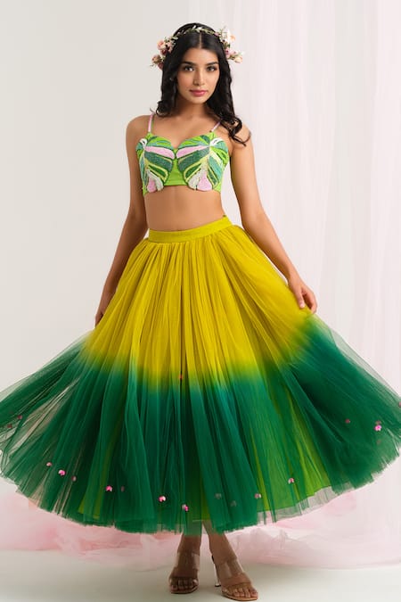 Buy House Of Akshata Green Net, Georgette Embroidery Sweetheart Neck Ombre Fusion Lehenga Set Online at Aza Fashions Buy_House Of Akshata_Green Net, Georgette Embroidery Sweetheart Neck Ombre Fusion Lehenga Set _Online_at_Aza_Fashions
