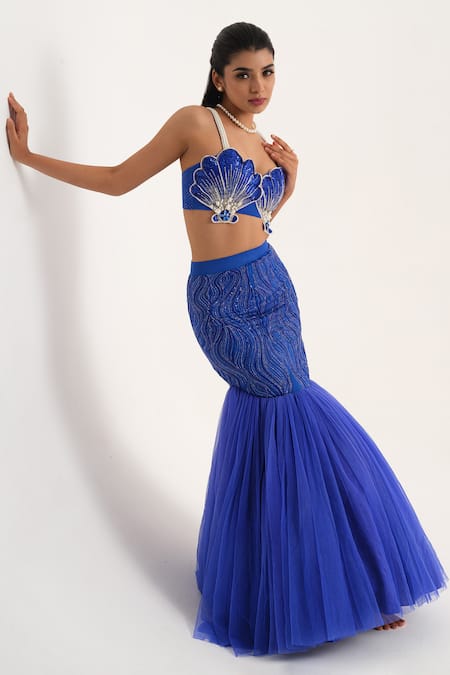 Shop House Of Akshata Blue Organza, Satin, Net Sequins, Beads Sweetheart Designer Fusion Lehenga Set Online at Aza Fashions Shop_House Of Akshata_Blue Organza, Satin, Net Sequins, Beads Sweetheart Designer Fusion Lehenga Set _Online_at_Aza_Fashions