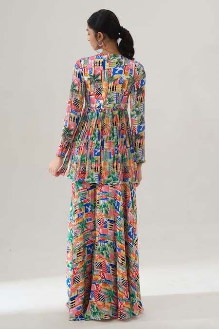 House Of Akshata Radiant Bloom Printed Peplum Kurta & Sharara Set 