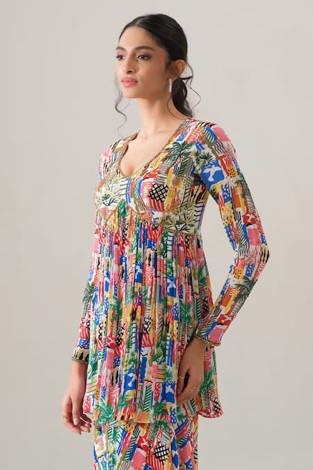 House Of Akshata Multi Color Crepe Radiant Bloom Printed Peplum Kurta And Sharara Set Online at Aza Fashions House Of Akshata_Multi Color Crepe Radiant Bloom Printed Peplum Kurta And Sharara Set _Online_at_Aza_Fashions