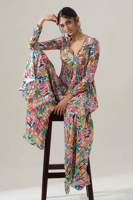 Buy House Of Akshata Multi Color Crepe Radiant Bloom Printed Peplum Kurta And Sharara Set Online at Aza Fashions Buy_House Of Akshata_Multi Color Crepe Radiant Bloom Printed Peplum Kurta And Sharara Set _Online_at_Aza_Fashions
