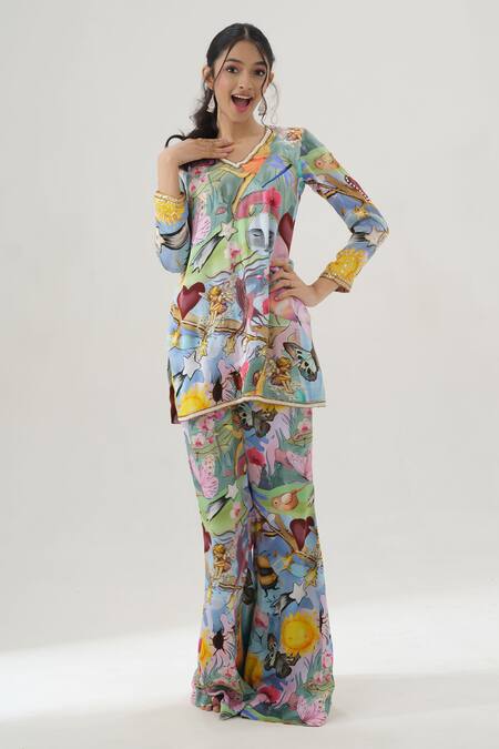 Buy House Of Akshata Multi Color Embroidery V-neck Artisan Flair Printed Kurta And Sharara Set Online at Aza Fashions Buy_House Of Akshata_Multi Color Embroidery V-neck Artisan Flair Printed Kurta And Sharara Set _Online_at_Aza_Fashions