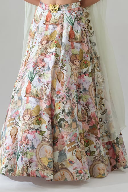 Buy_House Of Akshata_Multi Color Organza, Satin Embroidery Floral Print Lehenga Set 