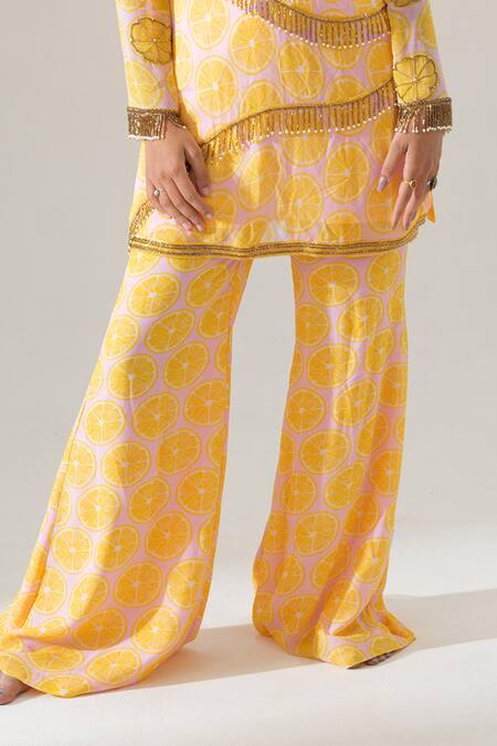 Buy House Of Akshata Yellow Georgette V-neck Citrus Bliss Printed Kurta And Sharara Set Online at Aza Fashions Buy_House Of Akshata_Yellow Georgette V-neck Citrus Bliss Printed Kurta And Sharara Set _Online_at_Aza_Fashions