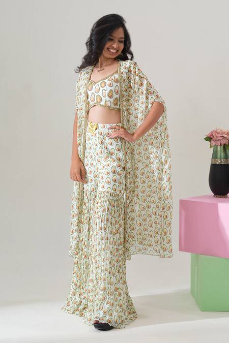 Buy_House Of Akshata_Multi Color Georgette Round Neck Printed Kurta Set With Cape _Online_at_Aza_Fashions