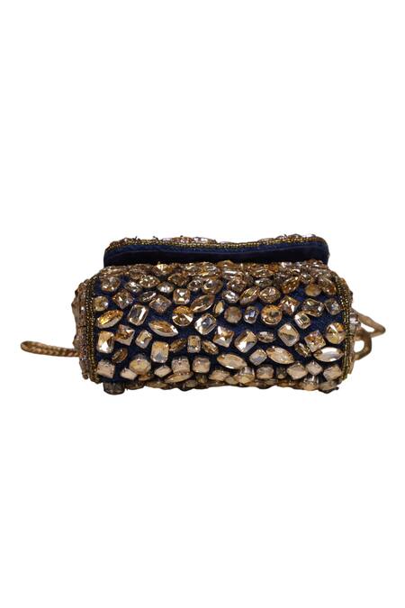Ginn And Tonik_Blue Stones, Sequins Embellished Handbag_Online_at_Aza_Fashions