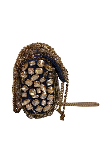 Buy_Ginn And Tonik_Blue Stones, Sequins Embellished Handbag_Online_at_Aza_Fashions