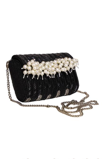 Ginn And Tonik_Black Beads Midnight Glitter Mini Sling Bag _Online_at_Aza_Fashions