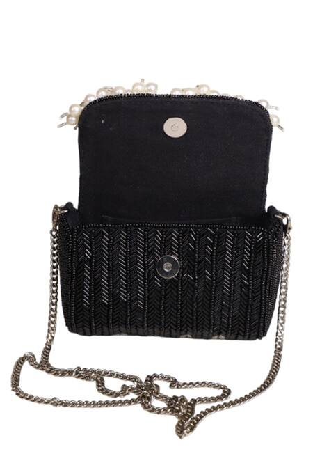 Shop_Ginn And Tonik_Black Beads Midnight Glitter Mini Sling Bag _Online_at_Aza_Fashions