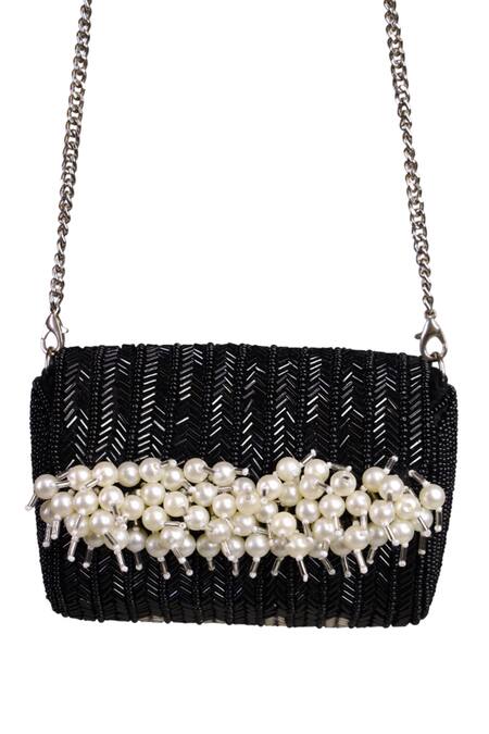 Ginn And Tonik_Black Beads Midnight Glitter Mini Sling Bag _at_Aza_Fashions