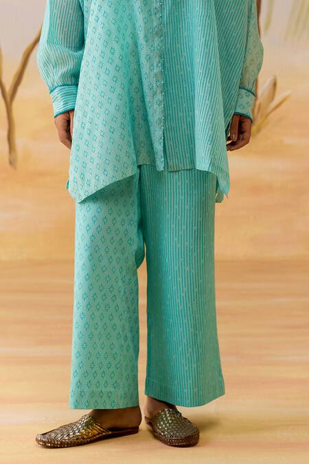 Buy Shikha Mehta Aqua Chanderi, Cotton, Silk Embroidery Round Blue Kurta Set With Slip And Pants Online at Aza Fashions Buy_Shikha Mehta_Aqua Chanderi, Cotton, Silk Embroidery Round Blue Kurta Set With Slip And Pants _Online_at_Aza_Fashions