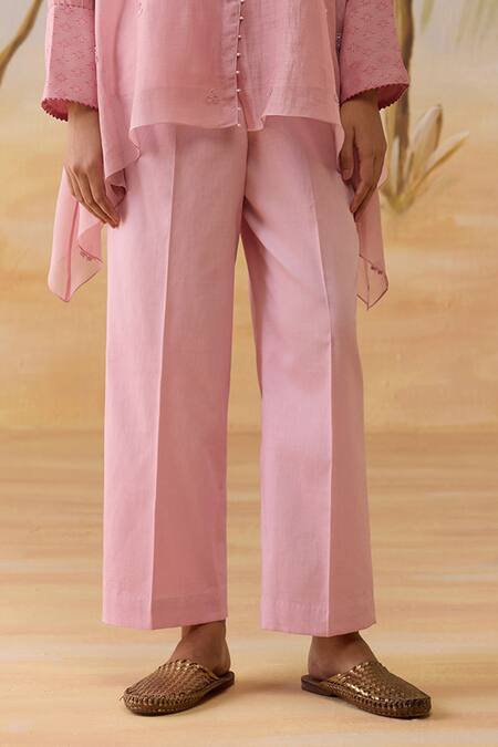 Shikha Mehta_Pink Chanderi, Silk, Cotton Sequins, Beads Round Neck Embroidered Kurta Set _Online_at_Aza_Fashions