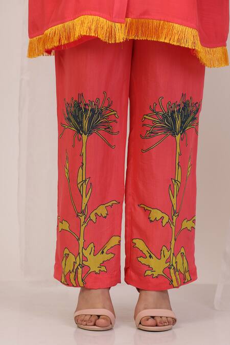 Buy_Radhika Jindal_Coral Cotton, Silk Embroidery Round Neck Designer Kurta Set With Print_Online_at_Aza_Fashions