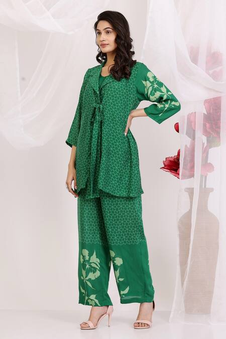 Radhika Jindal_Green Cotton, Silk Printed Kurta Set_Online_at_Aza_Fashions