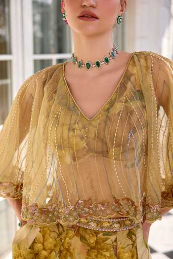 Buy_Kalista_Beige Embroidery Amaira Floral Print Sharara Set 